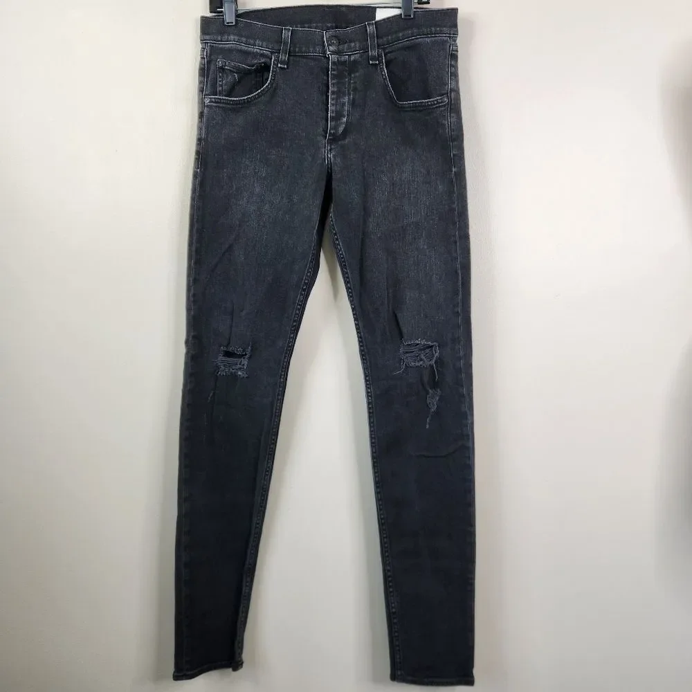 rag & bone Mens Standard Issue Fit 1 Skinny Leg Distressed Full Button Jeans 34